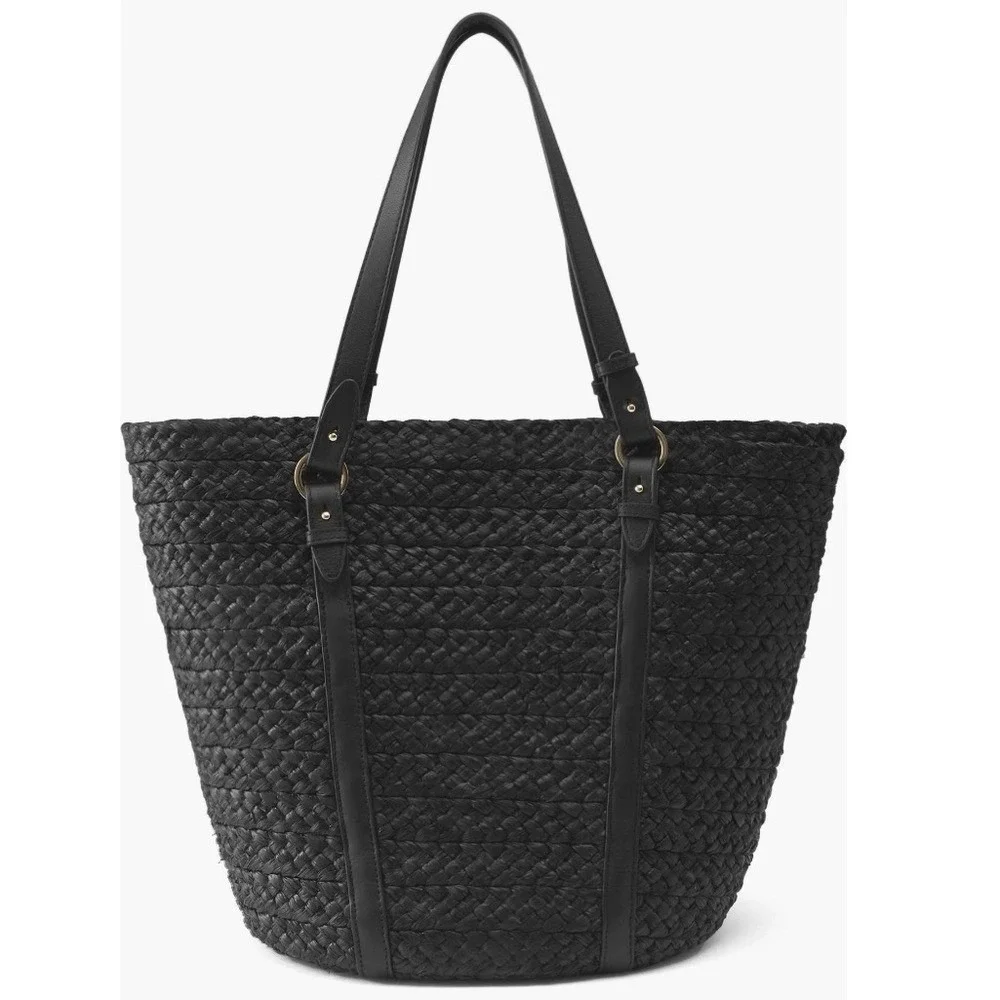 Helen Kaminski Pinimil Bridle Raffia Tote Bag, Black,‎ Designer Luxury, NWT